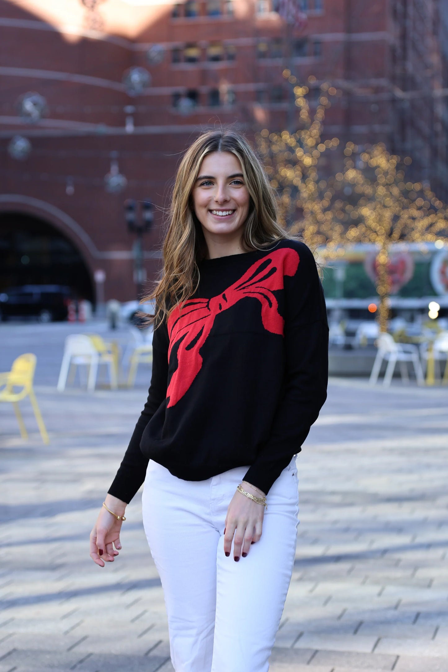 Top it off Madeline Sweater Black with Red Bow 808-BREDB