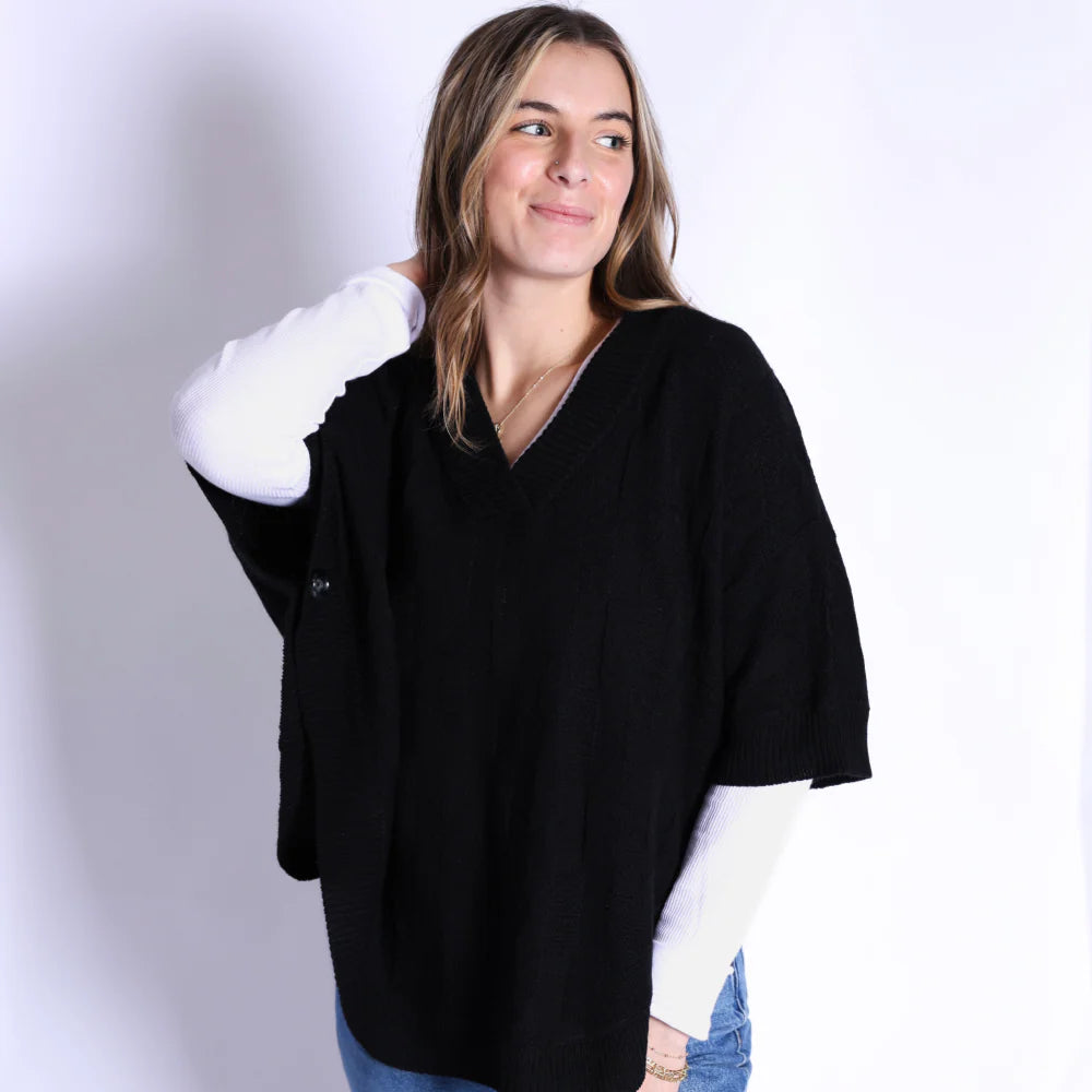 McKenna Modern Cable Knit Capelet - Black 841-BLK