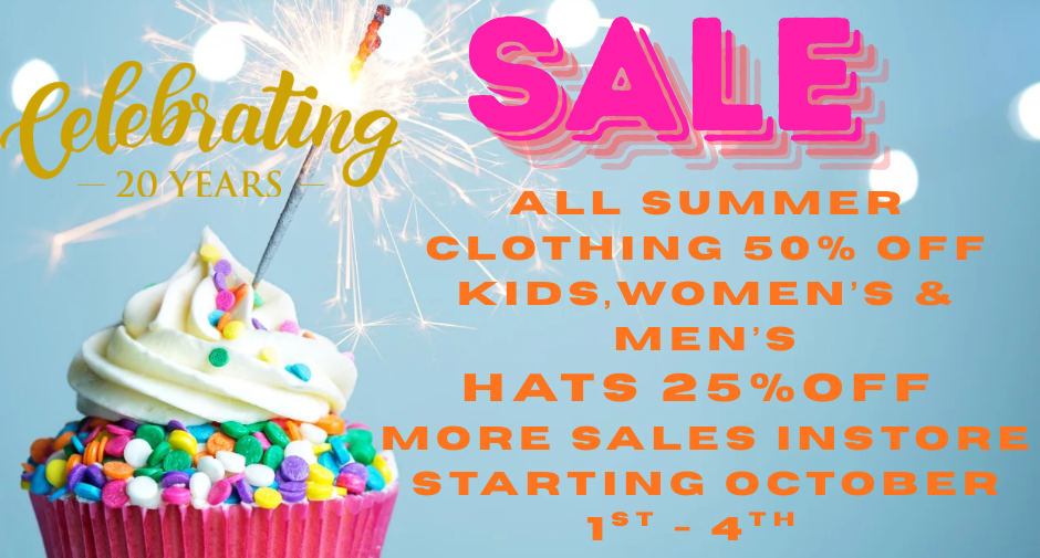 Promotional poster for a 20th year celebration sale.