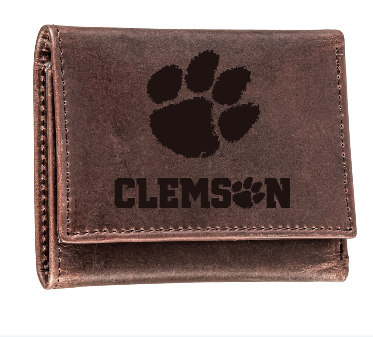Evergreen Clemson University Tri-Fold Wallet Brown Leather