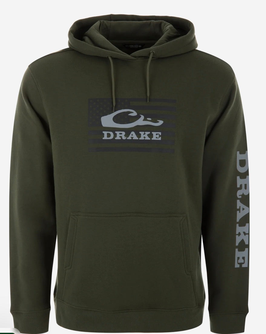Drake cotton logo work hoodie olive green
