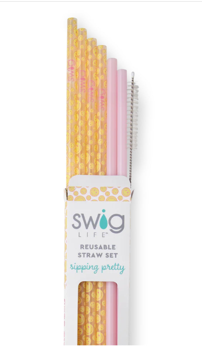 Swig Straw Set Reusable OH Happy Day 6 Straws + 1 Cleaning Brush