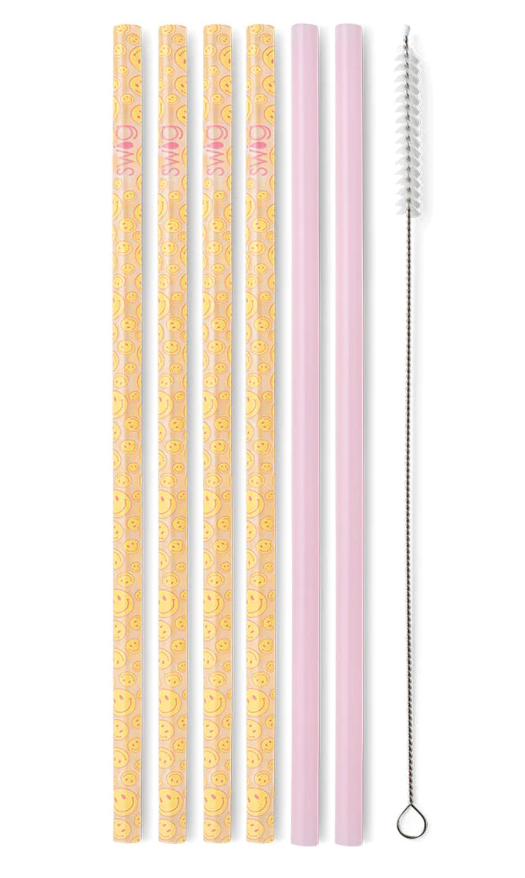 Swig Straw Set Reusable OH Happy Day 6 Straws + 1 Cleaning Brush