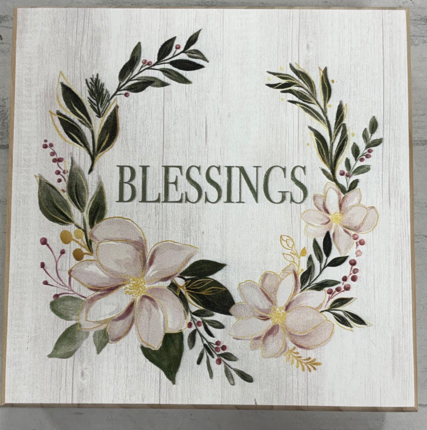 Evergreen Shades of Emerald Sign Wood Block, Blessing 6x6