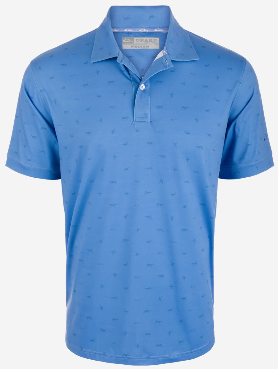 Drake Performance Print Polo Shirt Marina Blue