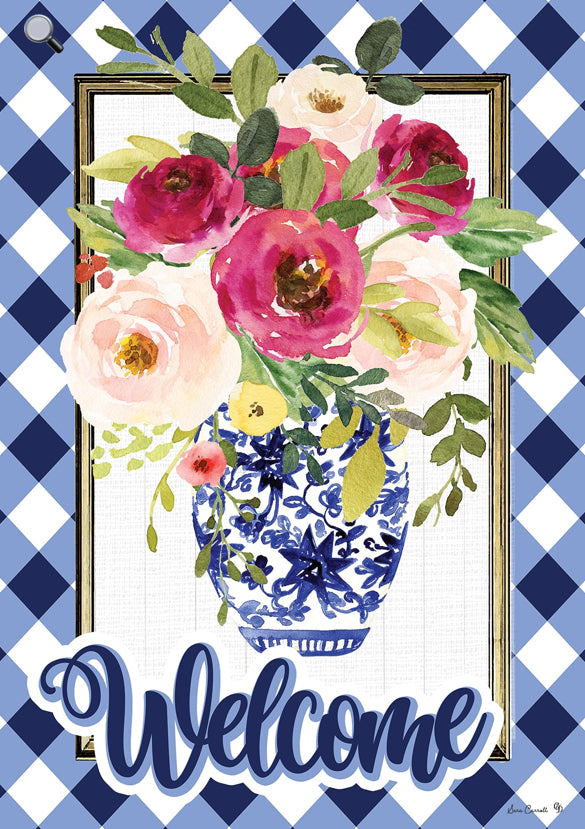 Custom Decor Large Flag Welcome Roses 5188FL