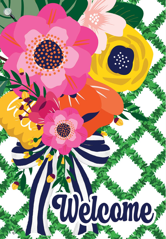 Custom Decor Large Flag Floral Lattice 5392FL