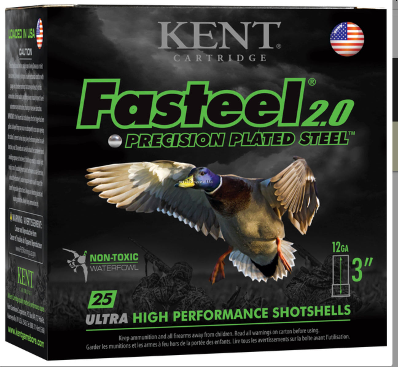 Kent K123FS32-2 Fasteel 2.0 Precision Plated Steel 12 GA 3" 1 1/8oz #2 Shot 1560FPS 25Bx