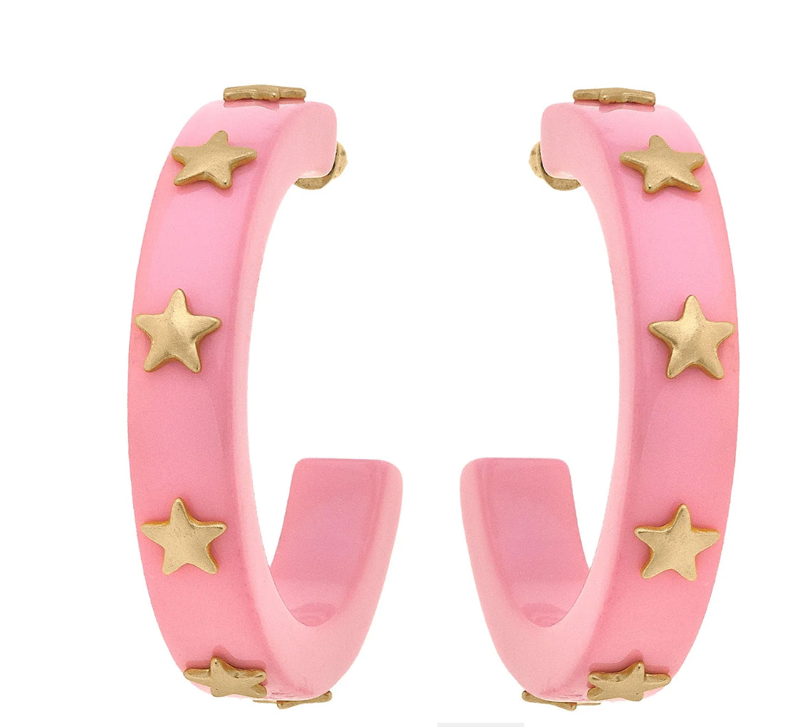 Canvas Darla Star Resin Hoop Earrings In Pink