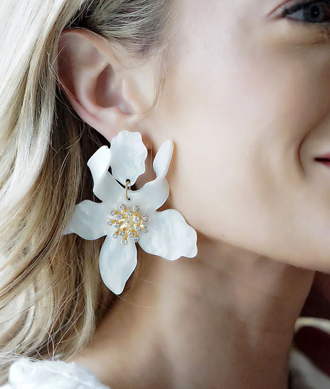 Canvas Chloe Resin Flower Statement Earrings In White