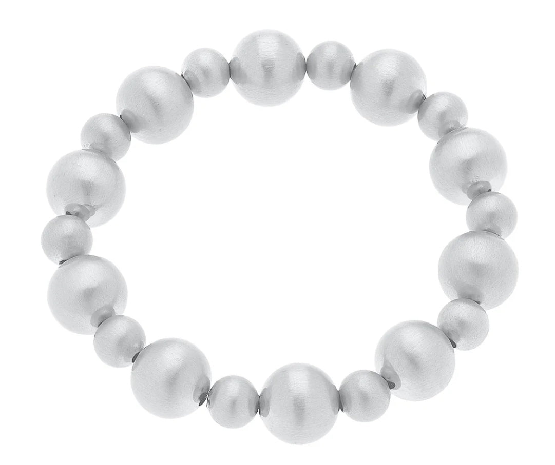 Canvas Ember Ball Bead Stretch Bracelet In Satin Silver