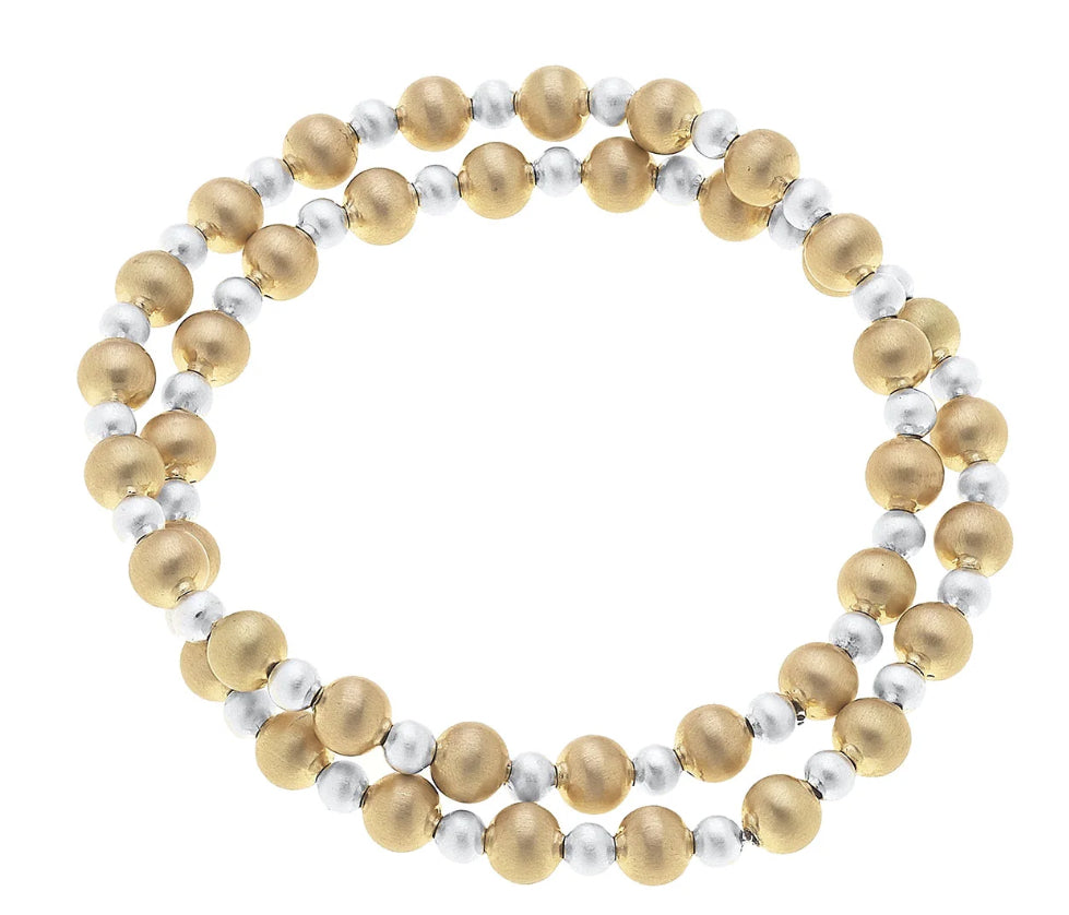 Canvas Kayla Ball Bead Stretch Bracelets (Set Of 2) In Satin Two Tone