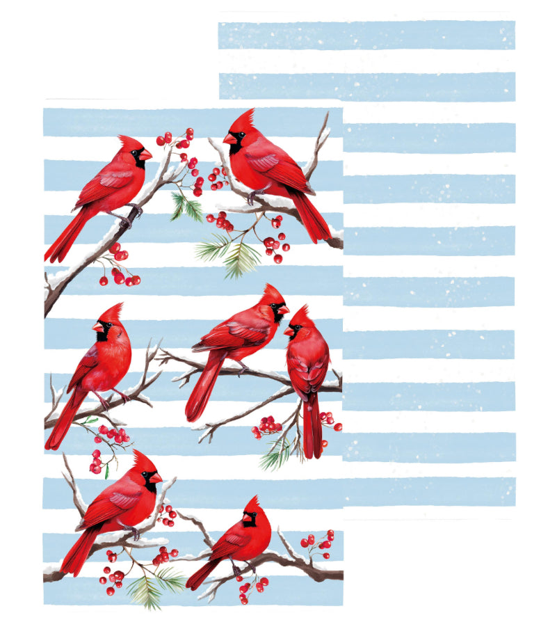 Evergreen Holiday Poinsettia Kitchen Towel Quick Dry Waffle Weave Double-Sided, Winter Cardinals, 30"L x 18"W