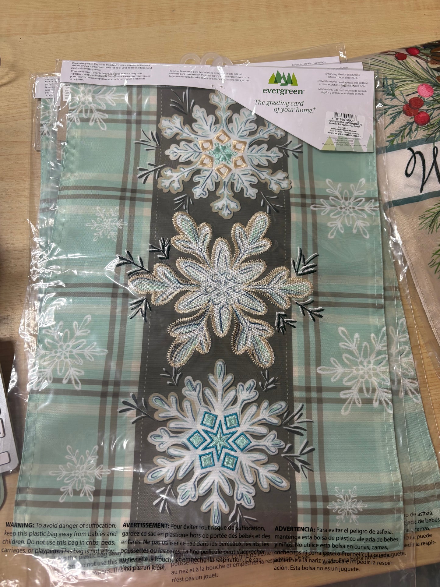 Evergreen Snowflake Trio Appliqué Garden Flag