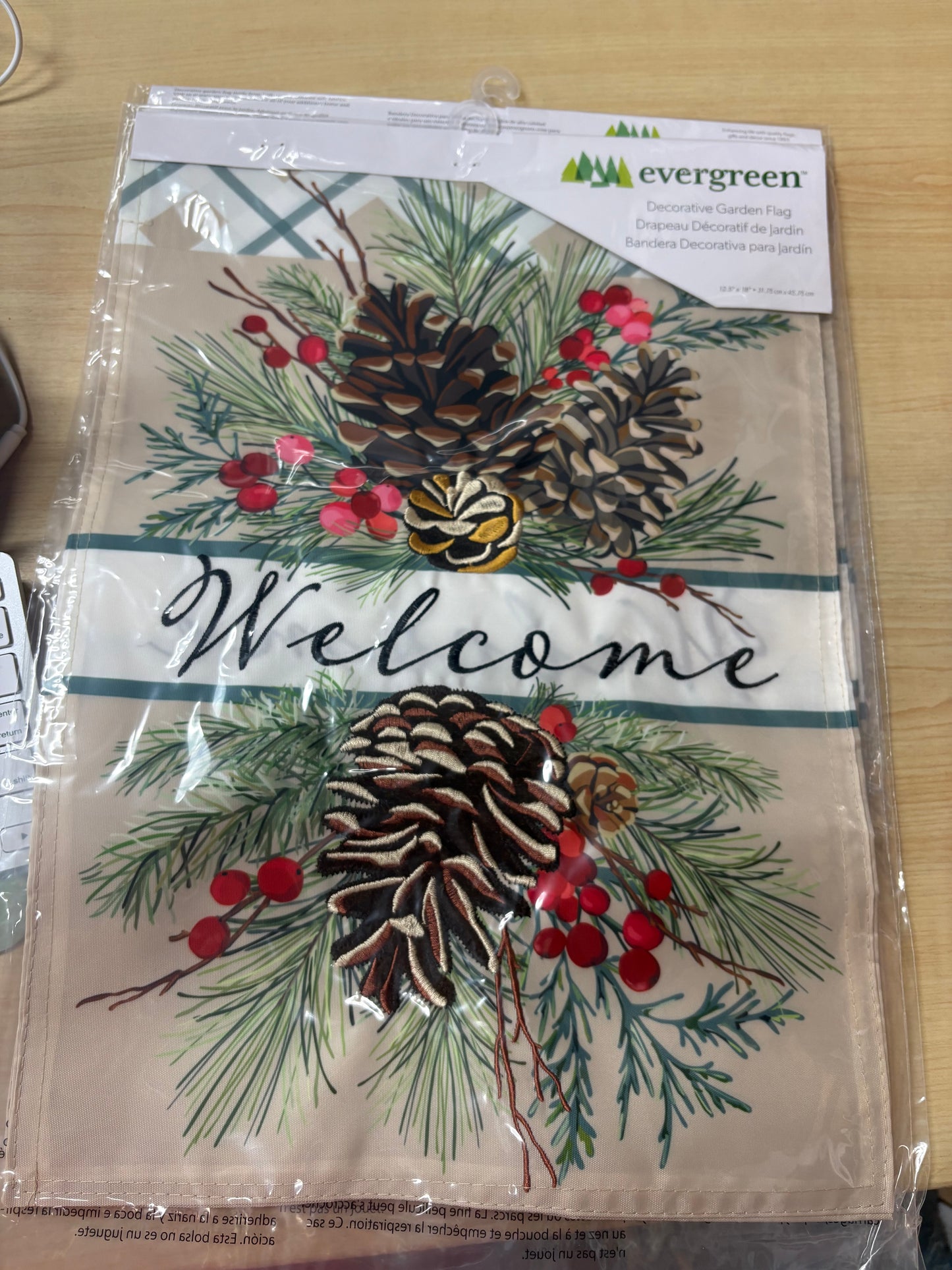 Evergreen Winter Pinecones Appliqué Garden Flag