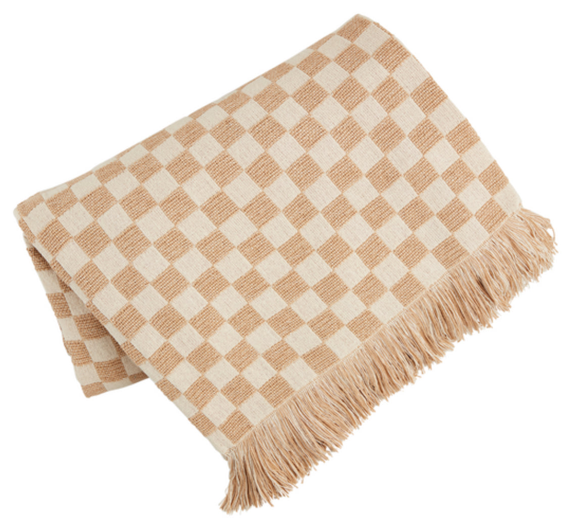 Mudpie Chenille Checkered Blanket Tan