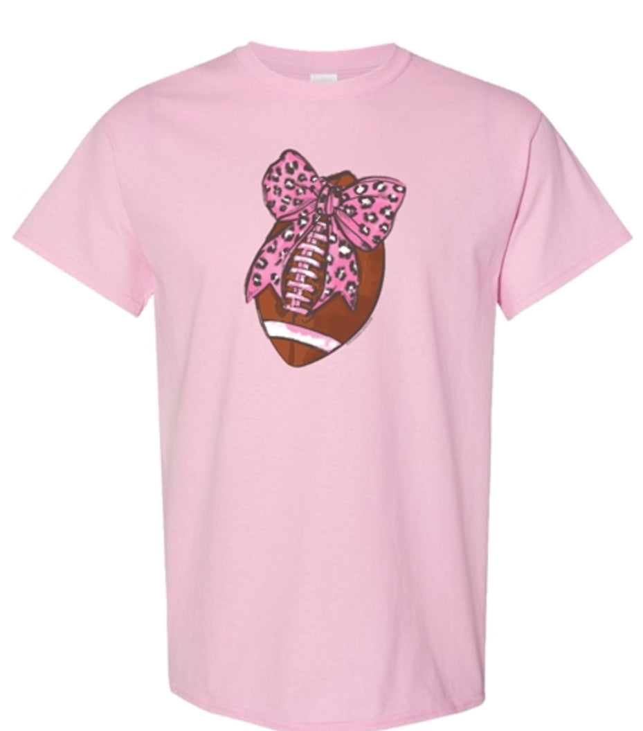 Couture Tee Football Bow Front Print Pink