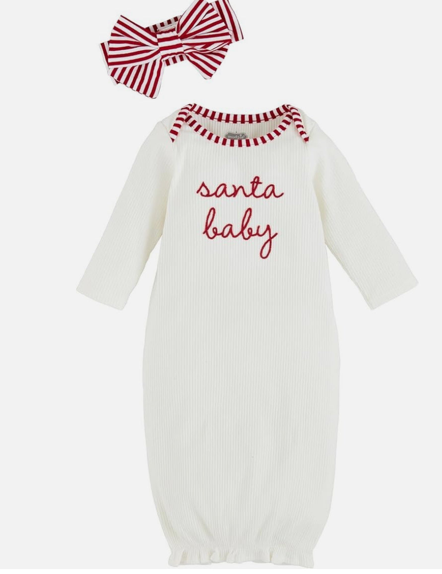 Mud Pie Baby Girl Santa Baby Christmas Gown & Headband Set Size O-3 Months