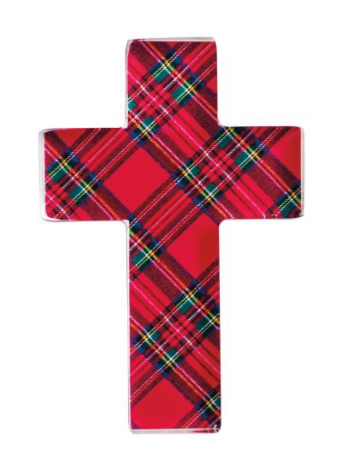 Mudpie RED TARTAN ACRYLIC CROSS