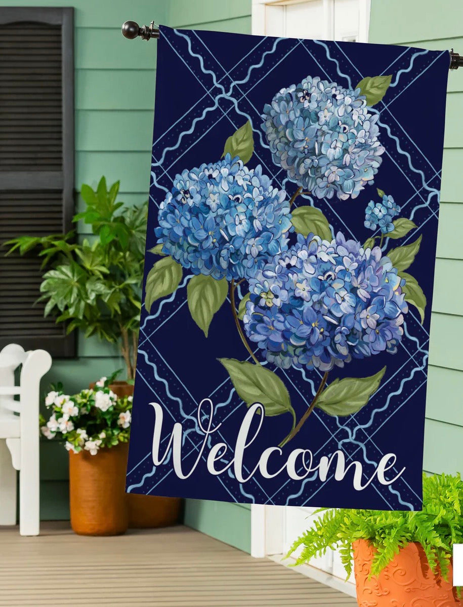 Evergreen VivaStyle Burlap House Flag, Hydrangea Haven