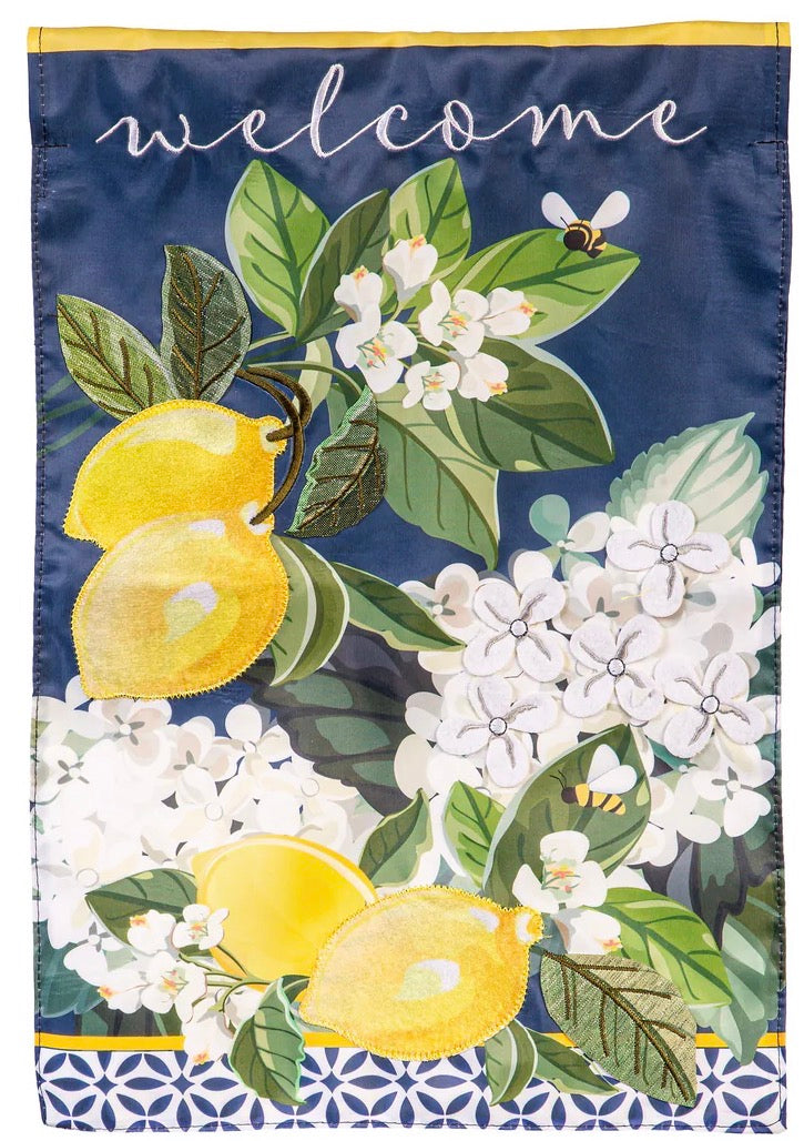 Evergreen Hydrangea and Citrus Applique Garden Flag