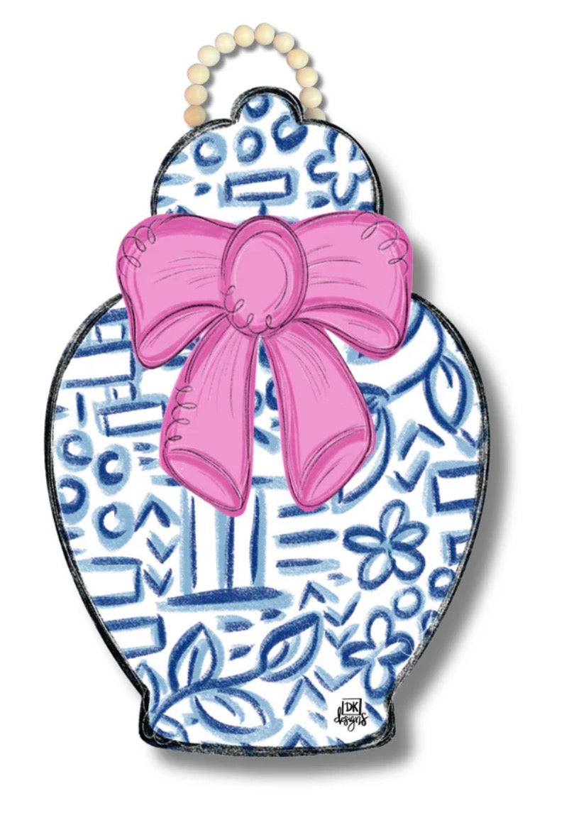 Dk Designs Chinoiserie Jar Pink Bow Door Hanger