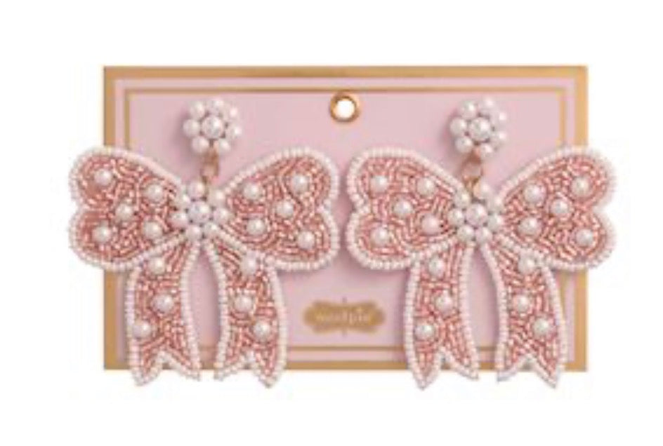 Mudpie Pink Bow Beaded Earrings