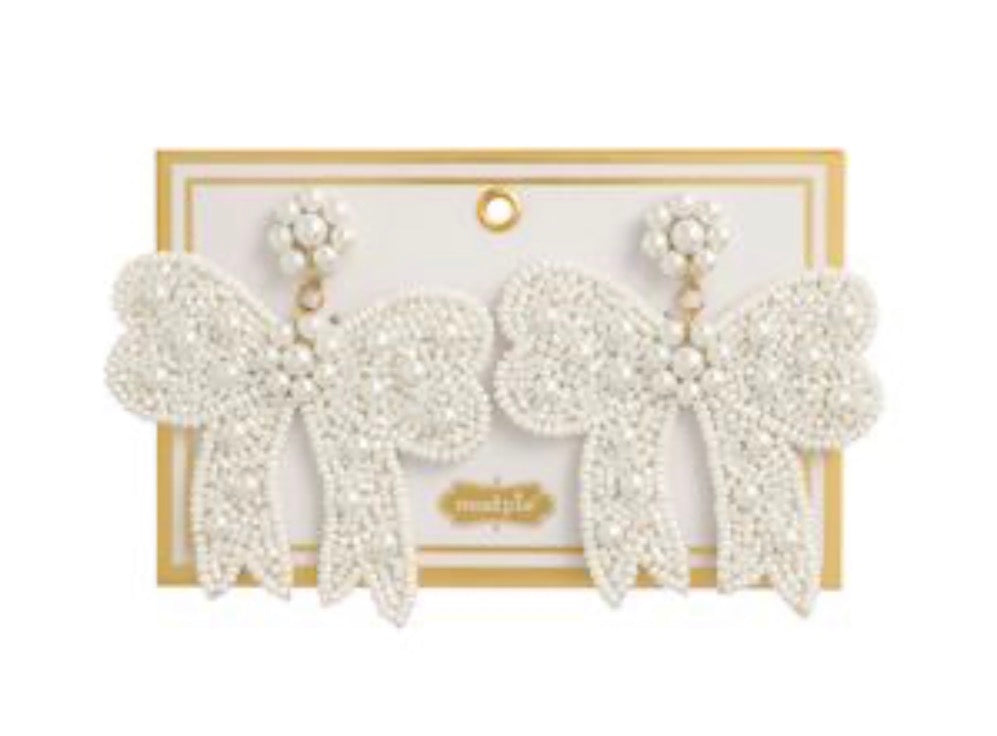 Mudpie White Bow Beaded Earrings