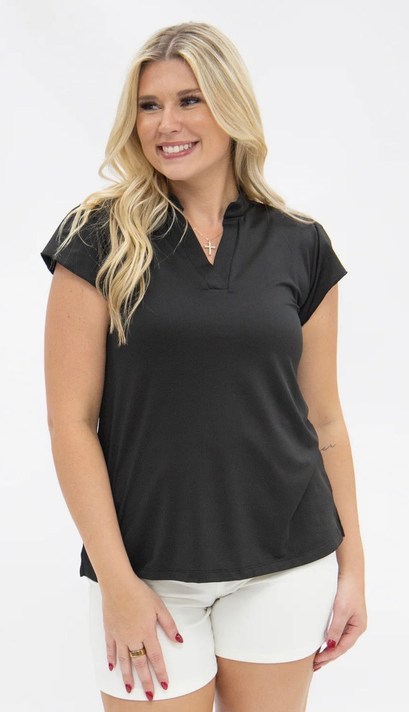 Grace +Emma THE NICOLE V-NECK TOP, BLACK