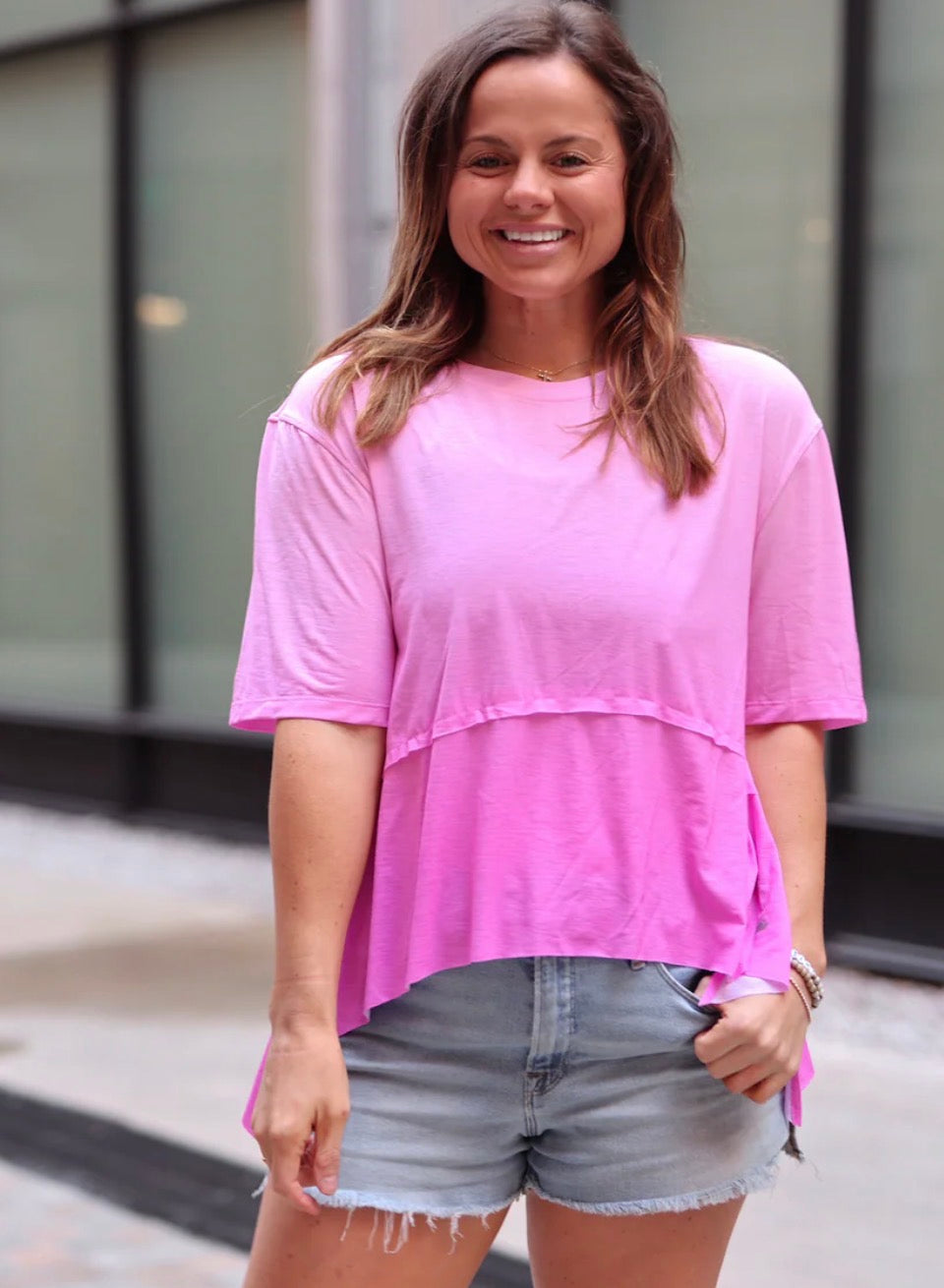 Jadelynn Brooke Flowy Activewear Short Sleeve/Crew Pink/Pink