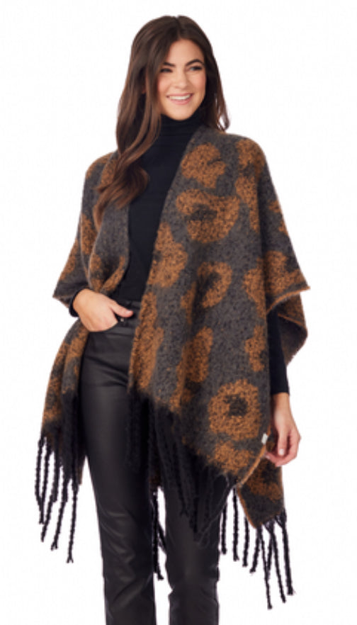 Mudpie OverSize Leopard Poncho Gray