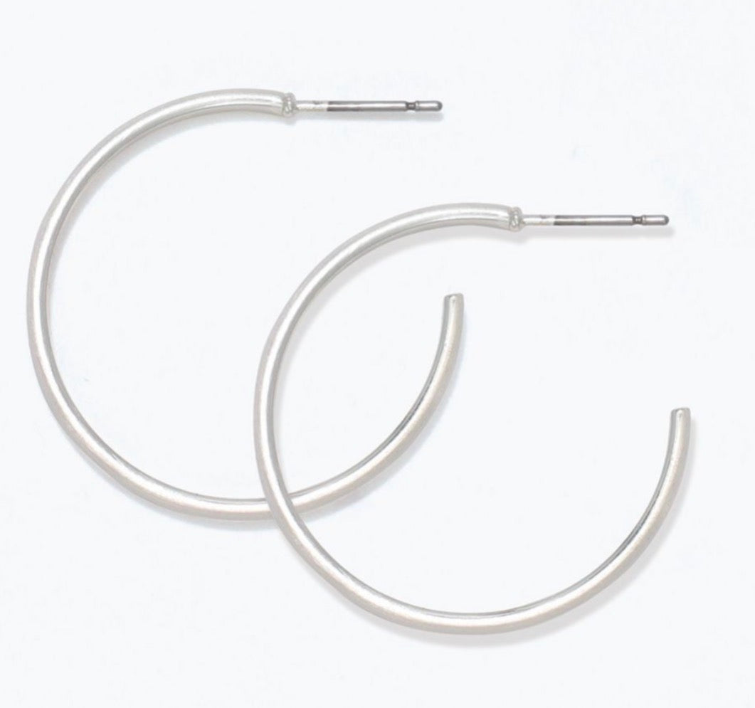 Periwinkle 1.25” burnished silver hoops