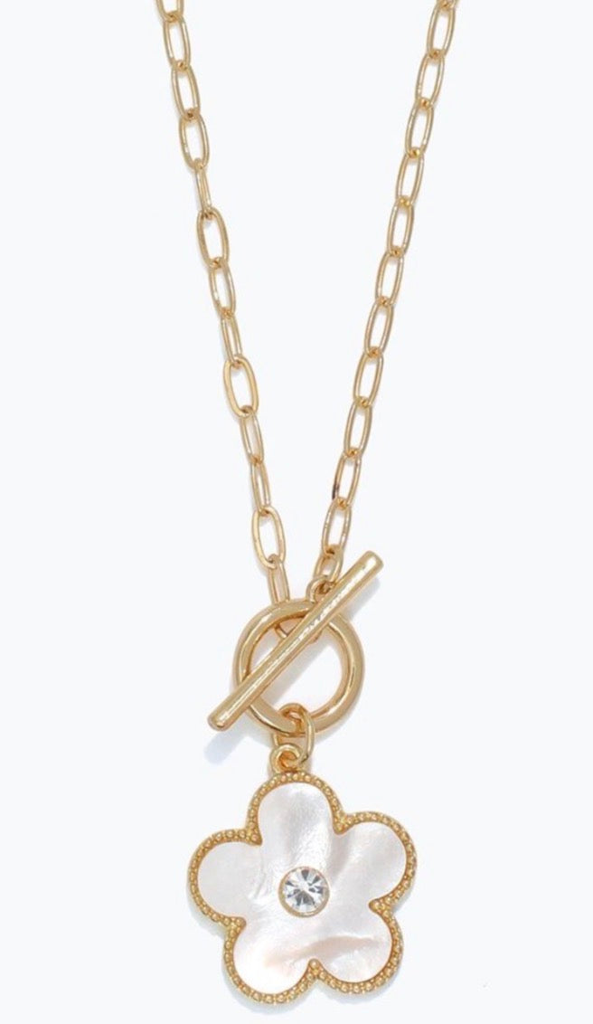 Periwinkle Gold flower with mother of pearl inlay and crystal center