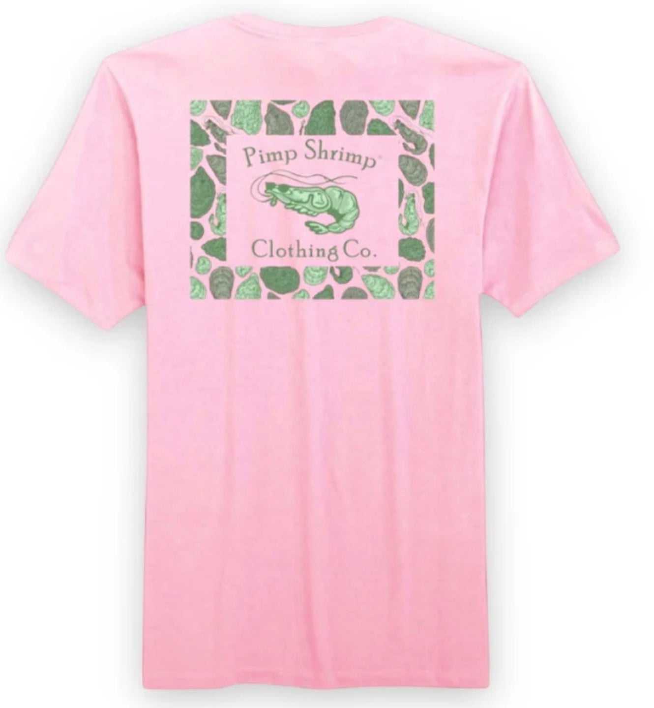 Pimp Shrimp Green Oyster Camo-Back Short Sleeve T-Shirt - Pink