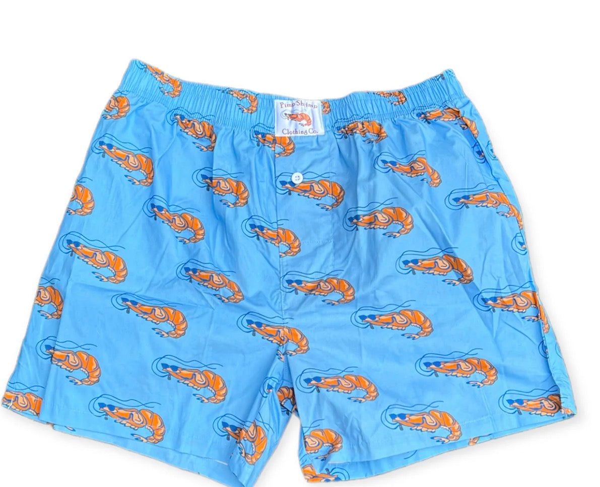 Pimp Shrimp 100% Comfort Cotton Boxer Shorts - Light Blue