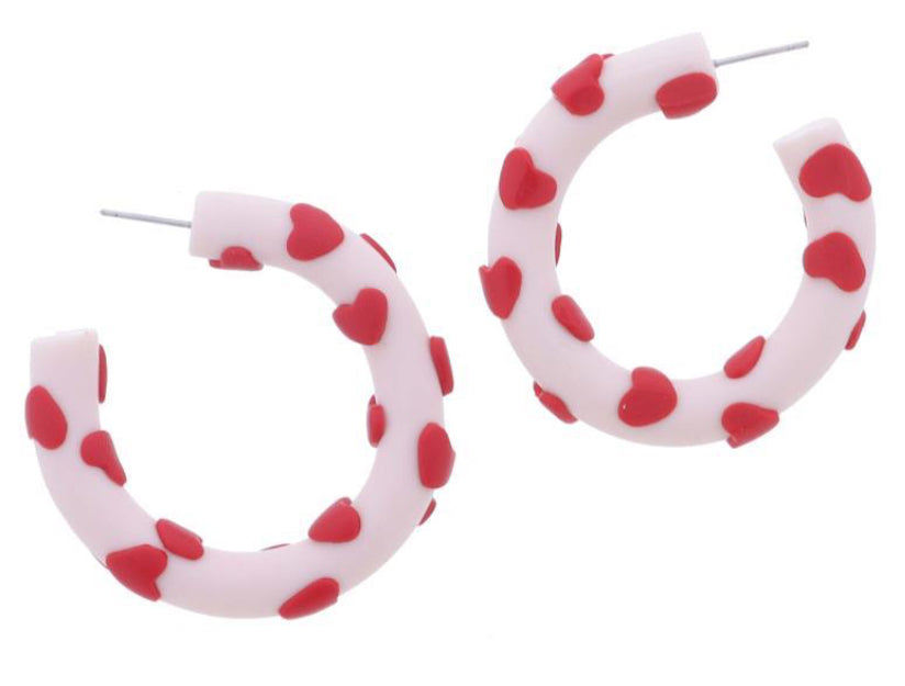 Jane Marie Pale Pink Tubular Hoop With Red Hearts