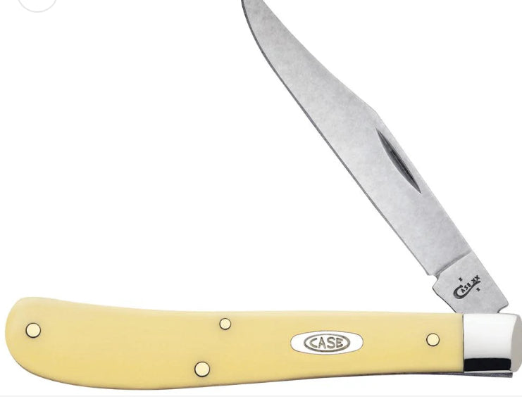 Case 00031 Trapper Slimline 3.25" Folding Clip Point Plain Tumble Polish Chrome Vanadium Steel Blade Yellow Synthetic Handle