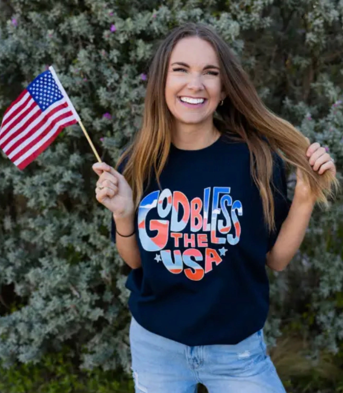 Jadelynn Brooke God Bless The USA S/S Crew Mdinight Navy