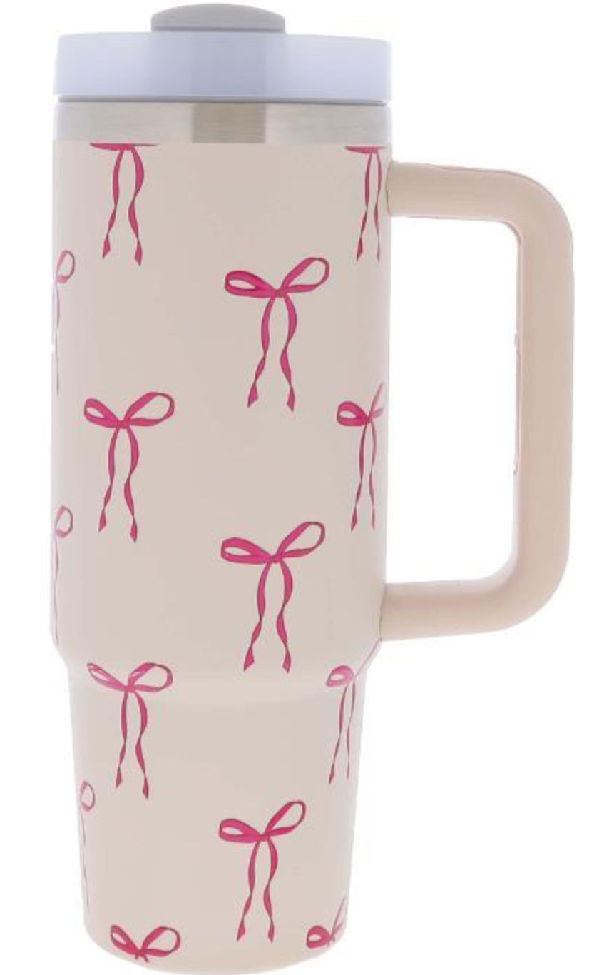 Jane Marie Tied With A Bow 30oz Tumbler with Straw and handle