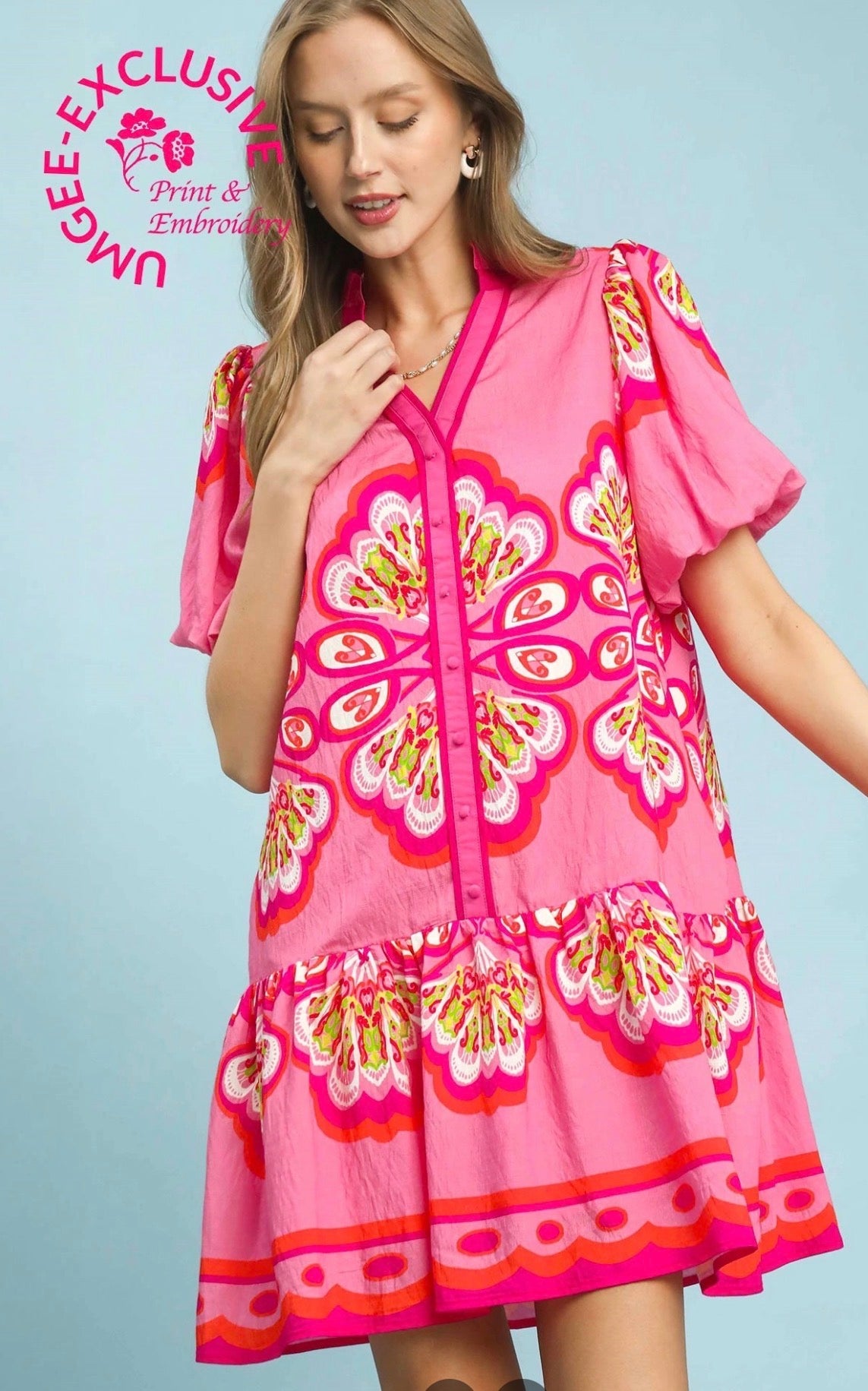 Umgee Boho Flutter Sleeve Tiered Mini Dress