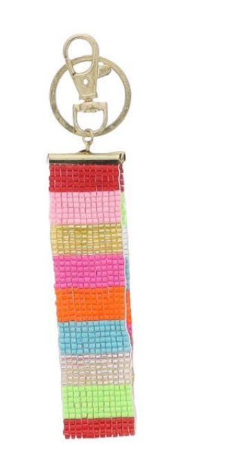 Jane Marie Orange, Pink, Gold, Light Pink, Red, TQ, Silver, Lime Striped Beaded Keychain