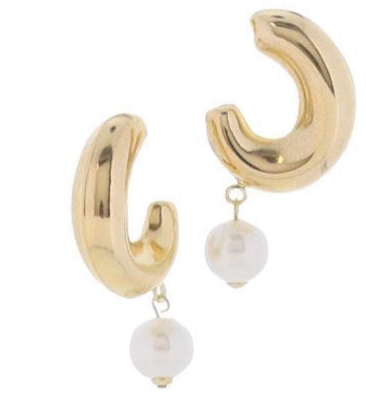 Jane Marie Gold Chunky Partial Circle with White Pearl Earring
