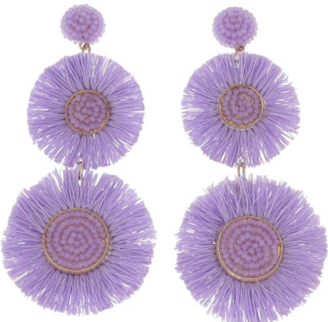 Jane Marie Lavender Fringe Circles with Lavender Beaded Accents & post Earring