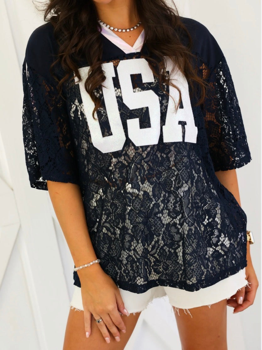 Grace + Emma Navy Lace USA Jersey