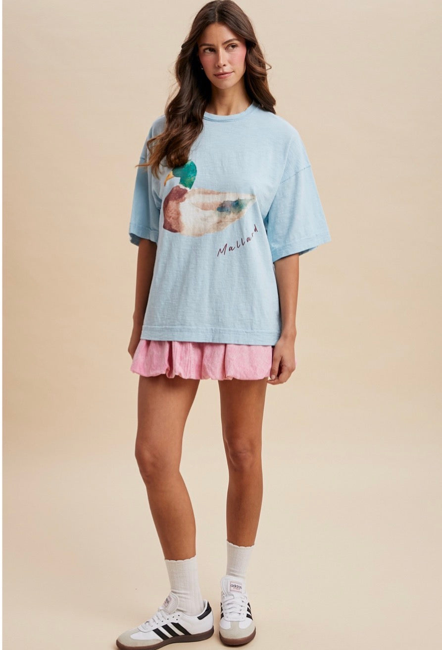 Mallard Duck Printed Oversized Tee Shirt