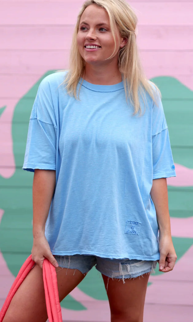 Jadelynn Brooke Not So Basic Mineral Wash Tee - Take It Easy (Sky Blue)