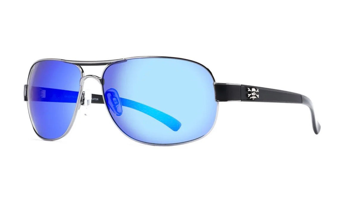 Calcutta Roanoke Sunglasses black Wire frame blue mirror