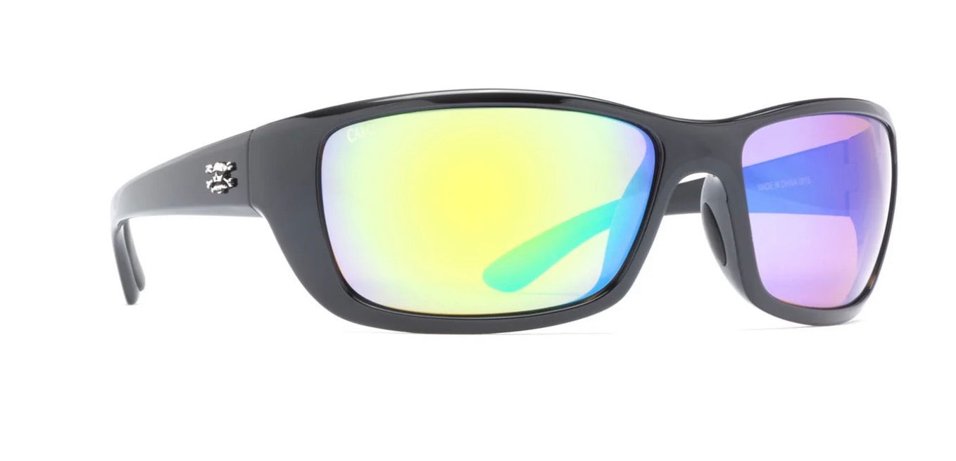 Calcutta Boca sunglasses black frame green mirror lens