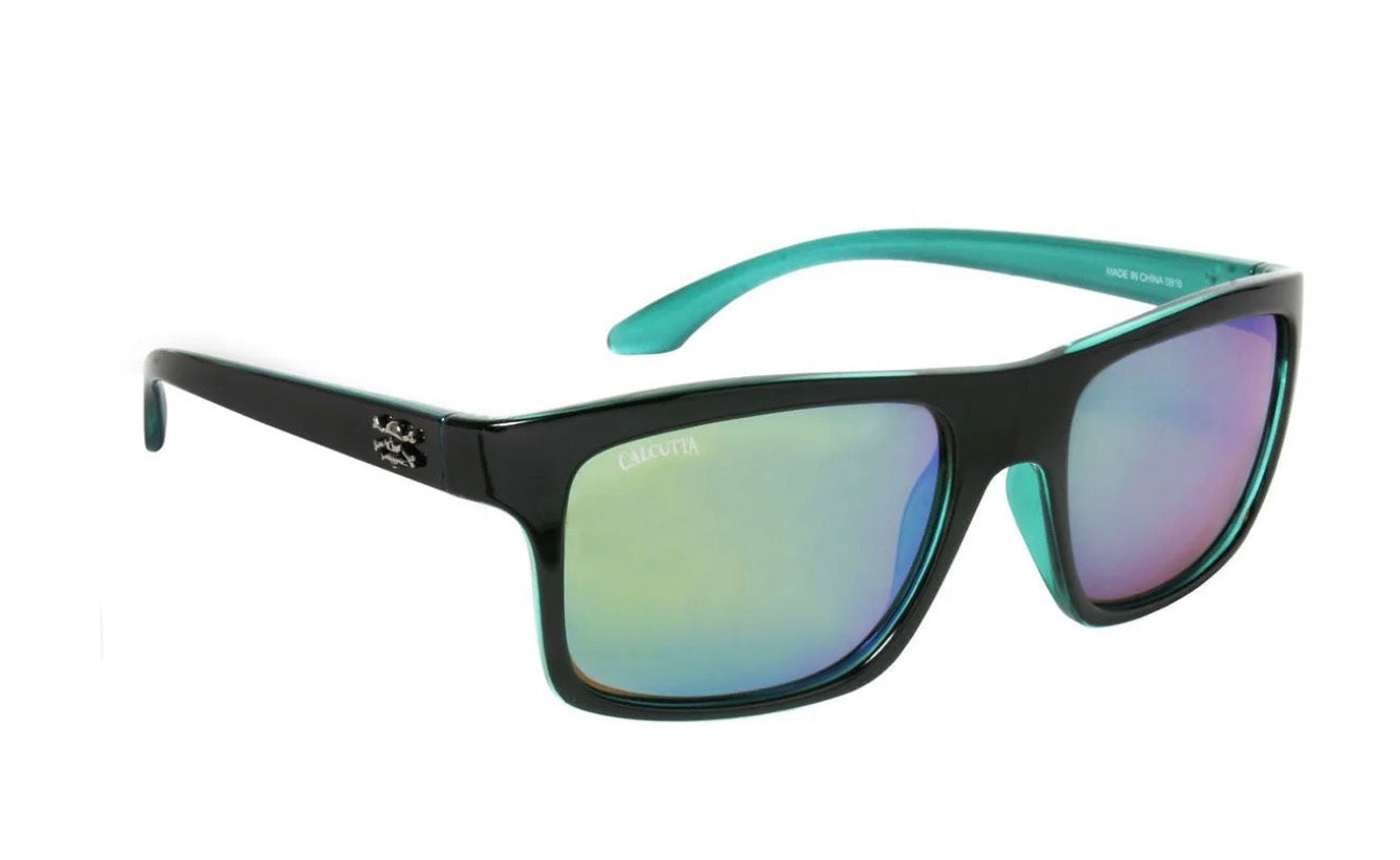 Calcutta Pamlico sunglasses black frame green mirror lens