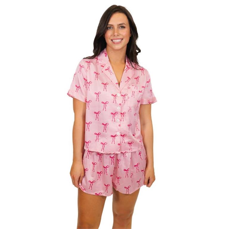 Jane Marie Tied with a Bow Satin Pajama Short Set